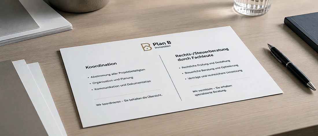 Dokument mit klarer Abgrenzung zwischen Projektkoordination und geschützten Fachleistungen.