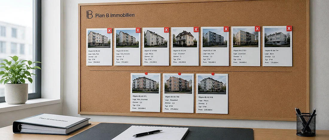Projektdossier mit Grundstücksdaten, Bauplänen, Gebäudefotos und technischen Nachweisen.