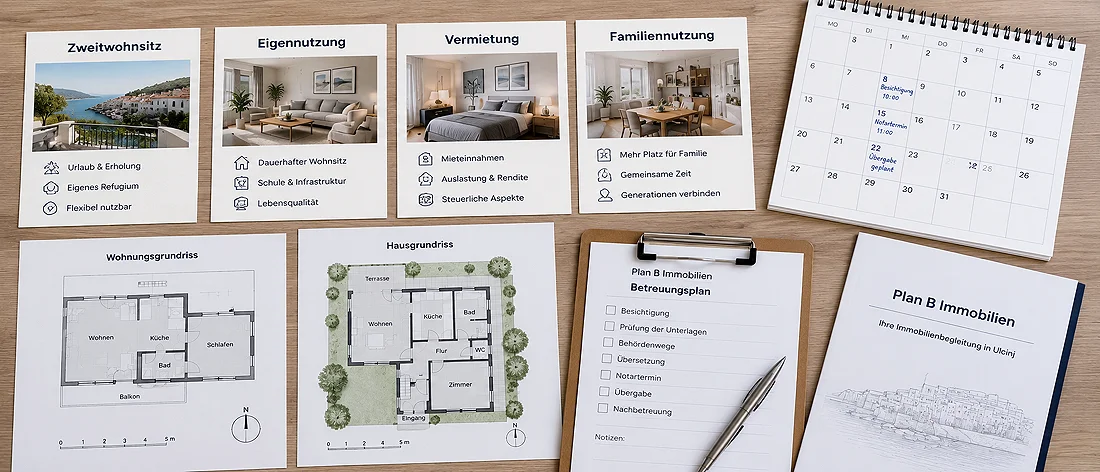 Planungsunterlagen und Grundrisse zur Dokumentation von Projektentwicklung, Kosten und Terminstruktur.